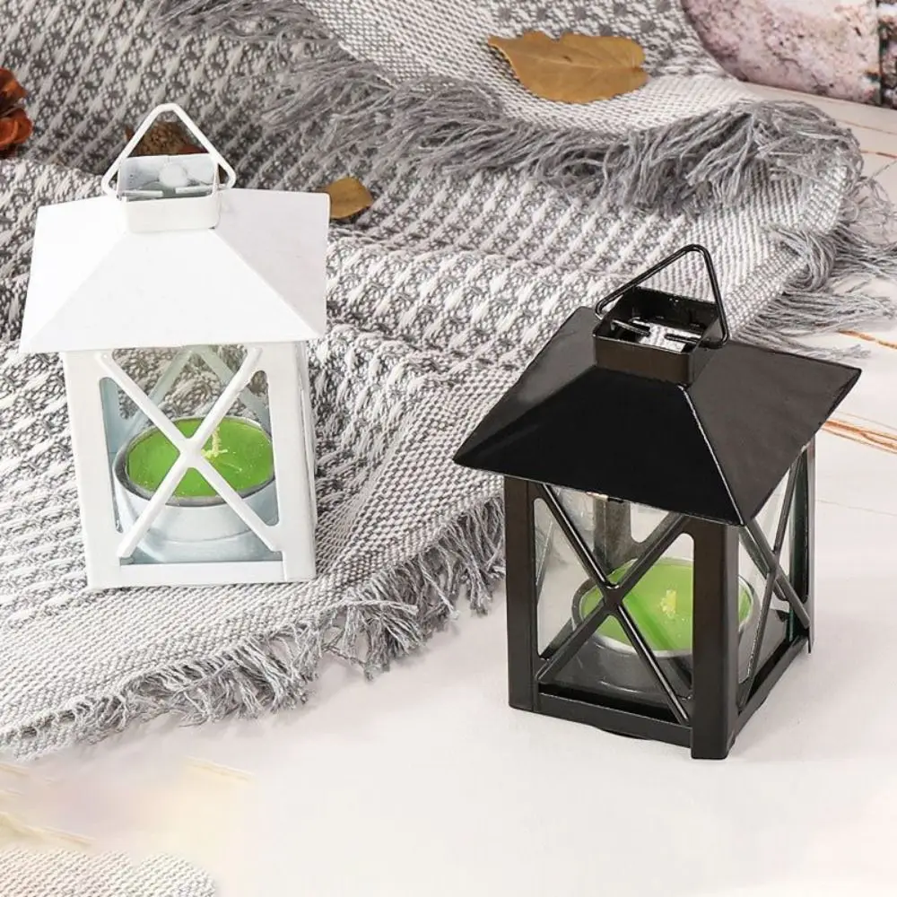 Elegant Black European Candle Holder Handmade Exquisite Iron Wind Lamp Stable Outdoor Candle Lantern Porch