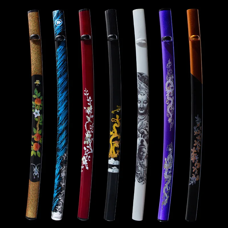 Decorated Wooden Katana Saya Painted Art Pattern Sword Scabbard Replacement Sheath for Japanese Katana