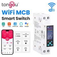 1P 50A Tuya WIFI Smart Switch Circuit Breaker LED Energy Meter KWh Power Metering Timer Relay Remote Control Smart Life APP
