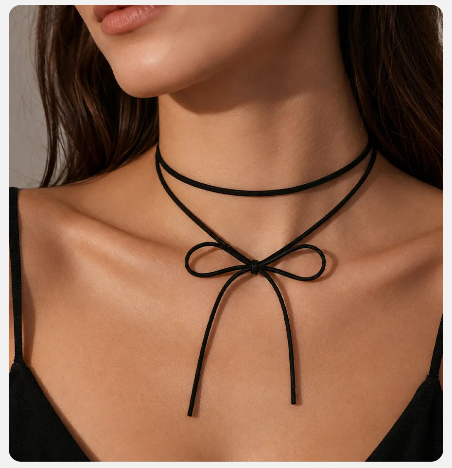 Vnox glänzende Tropfen-Herz-Anhänger-Halskette für Damen, unregelmäßige geometrische Metall-Wachsseil-Pulloverkette, Y2k-Schmuck – Detail 3