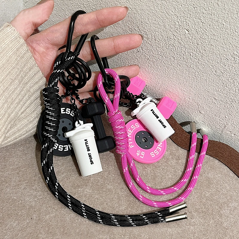 Hand-Woven Fitness Keychain Mini Dumbbell Anti-Lost Gym Lover Key chain DIY Trinket Nylon Rope Pendant Fitness Enthusiast