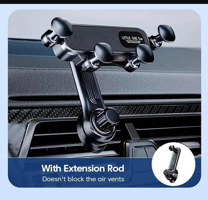 2024 New 360 Rotation Gravity Car Phone Holder Air Vent Clip Navigation Stand Telescopic Air Outlet Phone Support for 4.7-7 inch