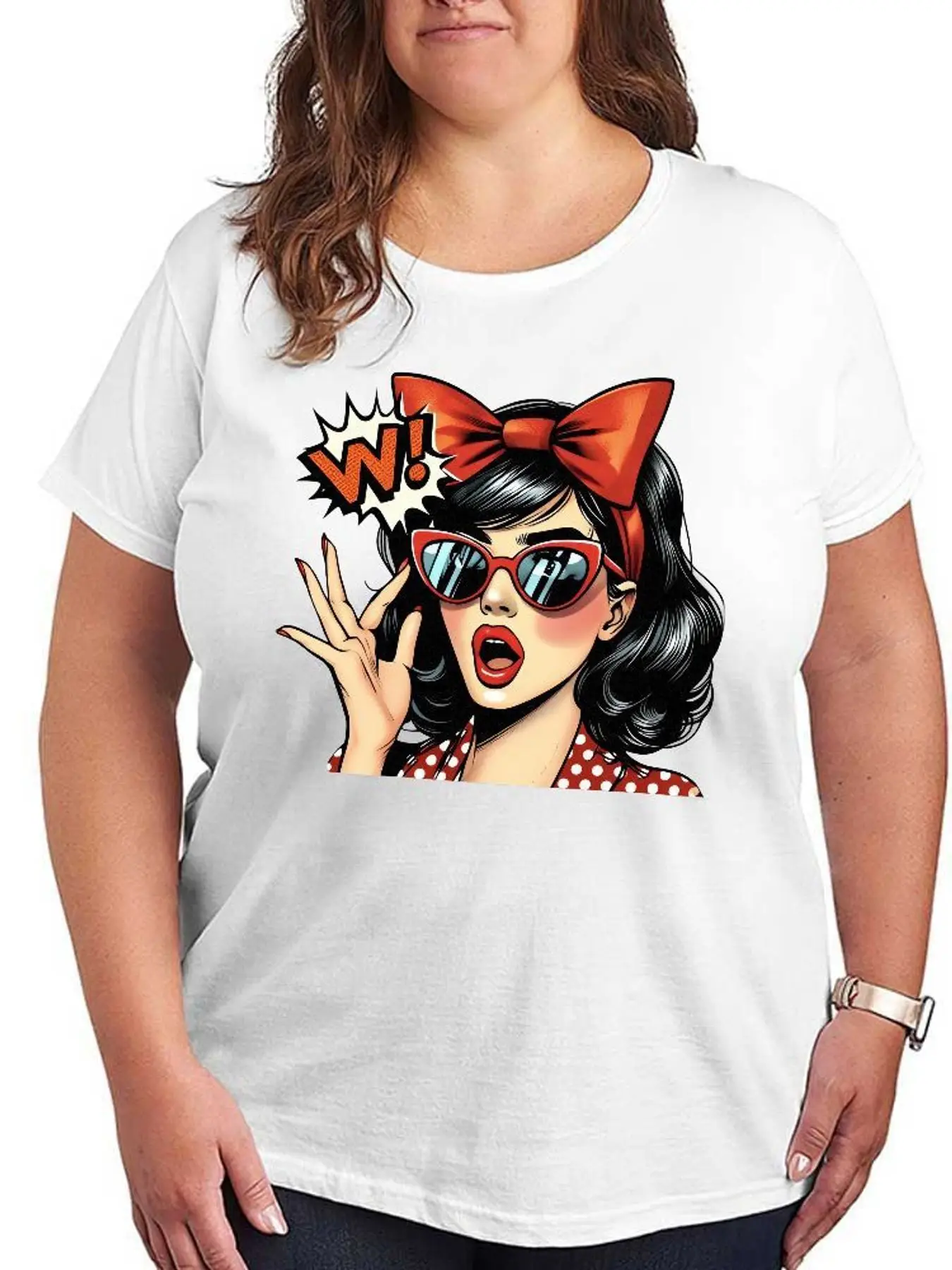 Vintage Pop Art Comic Girl Graphic T Shirt Women Fashion Stretchy Plus Size Short Sleeve Casual Soft Cotton Tee Summer Clothes