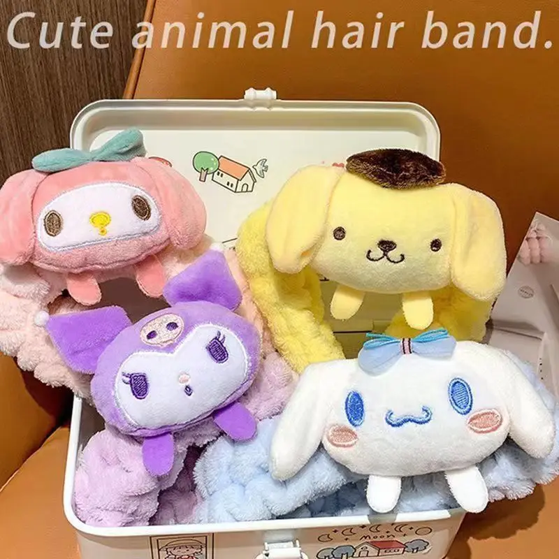 

Милые плюшевые аксессуары для волос Sanrio: повязки для умывания с Куроми и Мелоди, а также с Циннамороллом и ПомпомПурином, не скользящие, эластичные