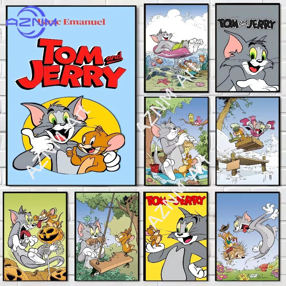 1 Stück T-Tom J-Jerry Katzen-Anime-Poster Dekoration Leinwandgemälde Wandkunst Weißes Kraftpapier Wanddekoration