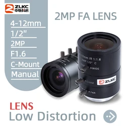 ZLKC 1/2 Inch C Mount 2.0Megapixel 4-12mm Zoom Manual Iris FA / Machine Vision Lenses Varifocal HD CCTV Optical Camera Lens 2MP