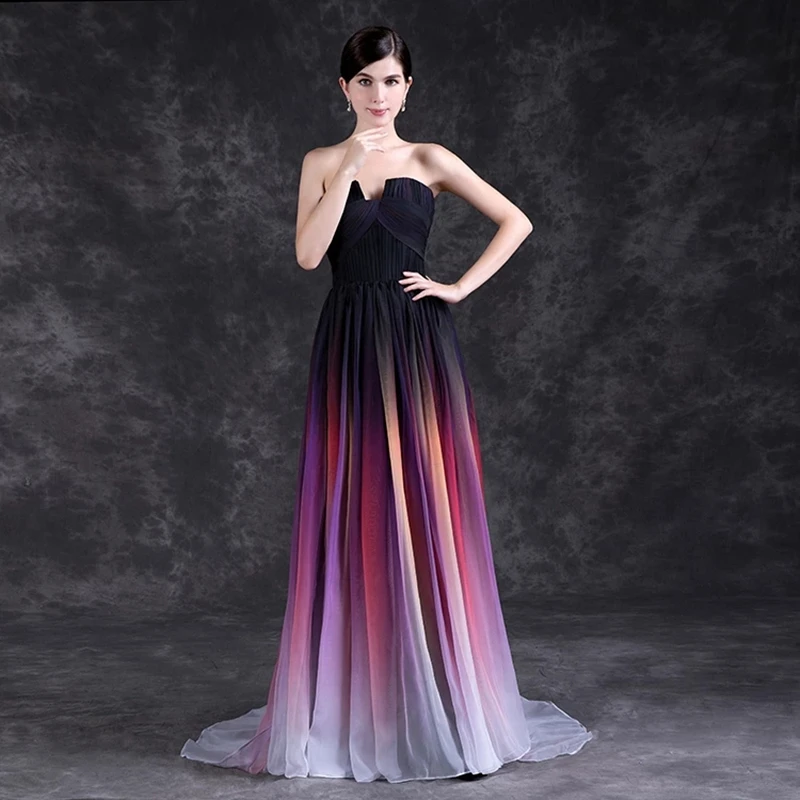 BM Gradient Prom Dresses Beaded Long Ombre Colorful Formal Evening Bridesmaid Party Gown Robe De Soiree
