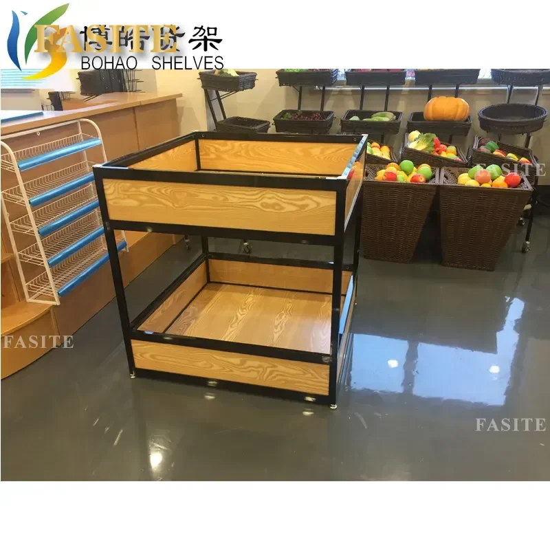 For Bohao Supermarket Fruit Shelves Wooden Display Racks Convenience Store Promotion Desk Sturdy Storage Organizer for