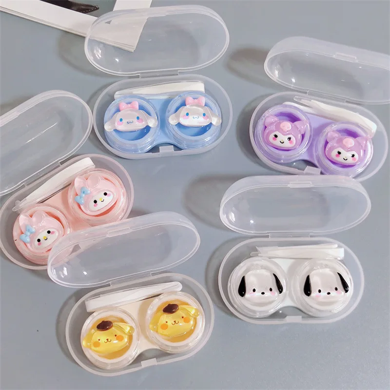 Kawaii Sanrio Коробка для контактных линз Hello Kitty Meitong Box Cinnamoroll Kuromi Портативный дорожный чехол для контактных линз с пинцетом