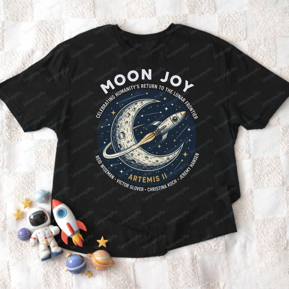 

Women Men Cotton T-shirts 100% Cotton Artemis II Moon Joy Rocket Print T-Shirt Casual Space Exploration Graphic Tee Mars Fans