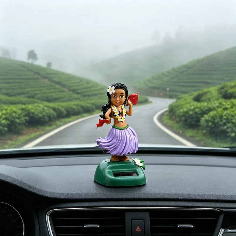 Solar Hula Girl Car Dashboard Ornament, Dancing Hawaiian Figurine Auto Interior Decor