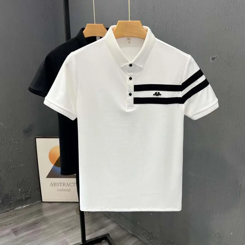 High-end printed men's POLO shirt business casual short-sleeved T summer trend Korean version half-sleeved T-shirt 2025 new