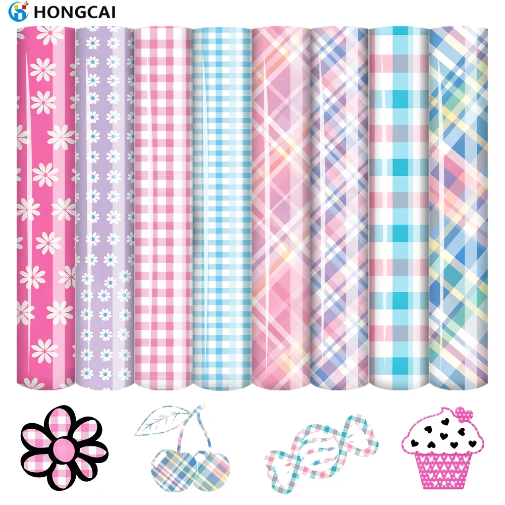 

8 Sheets soft plaid HTV vinyl(11.8×9.84in). Soft tones, easy to cut & heat resistant, great for DIY apparel, bags and hats.