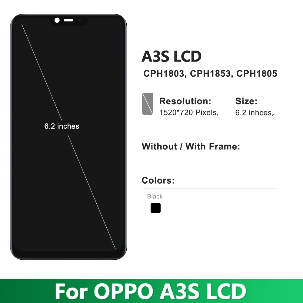 Screen For OPPO A3S CPH1803 CPH1853 LCD Display Touch Panel Sensor Digitizer Assembly A3S Screen Replacement Parts