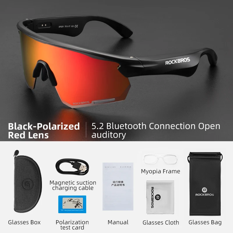 ROCKBROS V5.2 Bluetooth Bike Glasses 120mAH Charging Cycling Sunglasses Driving Running Sports Eyewear MTB Road Bicycle Glasses