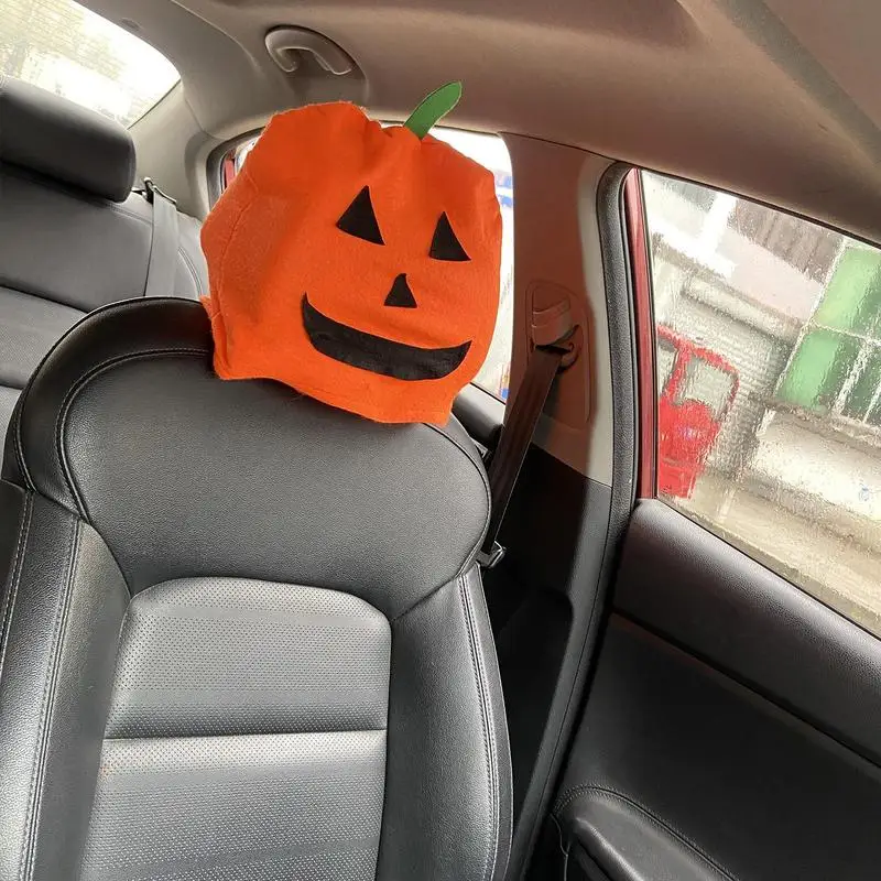 Halloween Headrest Covers For Cars 12Pcs Pumpkin Halloween Car Headrest Cover Car Headrest Protection Cover Auto Headrest Pads