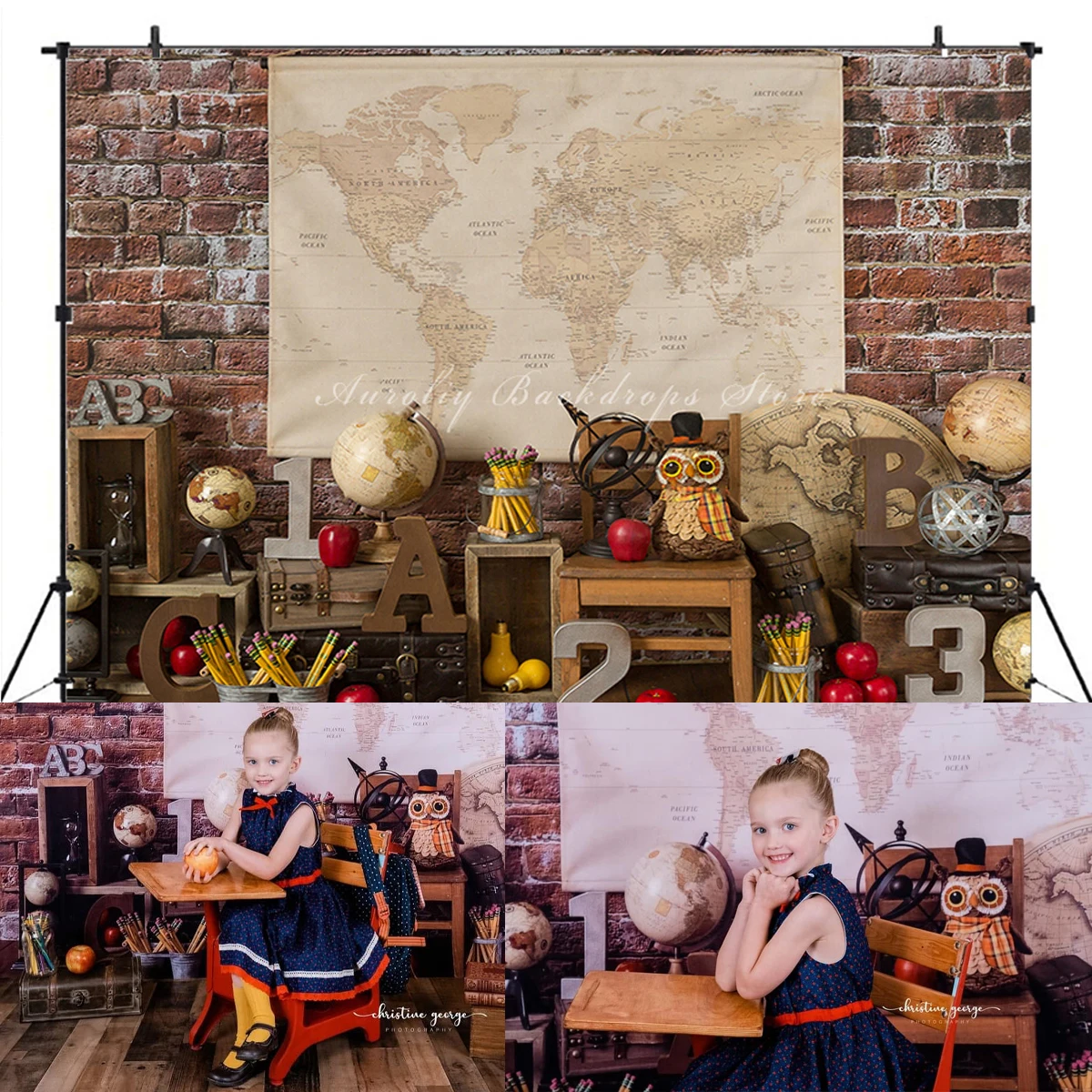 Office Back To School Backdrop Graduate Adult Props Baby Child Photocall Decors Classroom World Map Globe Background