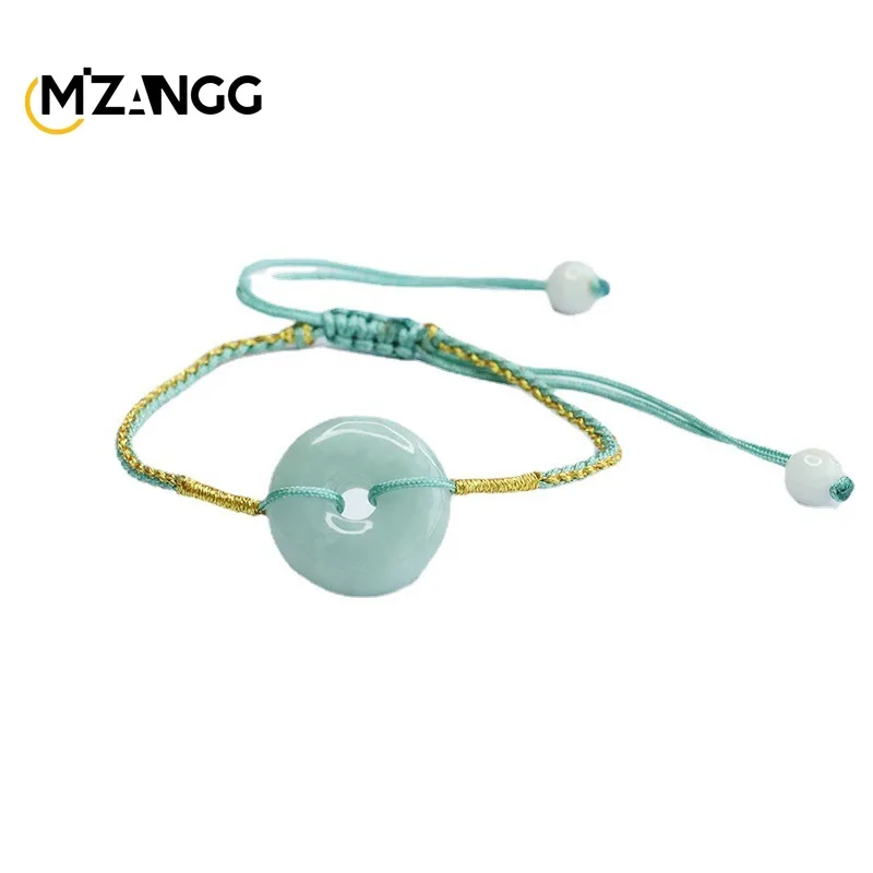 Natural Myanmar A Goods Jade Peace Buckle Bracelet Hand-woven Jade Hand String Simple Fashion Jewelry for Men and Women Gifts