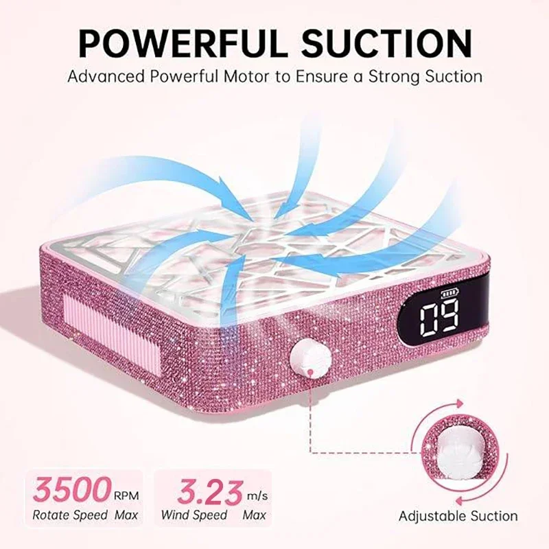 

Nail Dust Collector Aspirador de Unas with Rhinestones Rechargeable Nail Vacuum Fan Dust Collector For Acrylic Nails Polishing