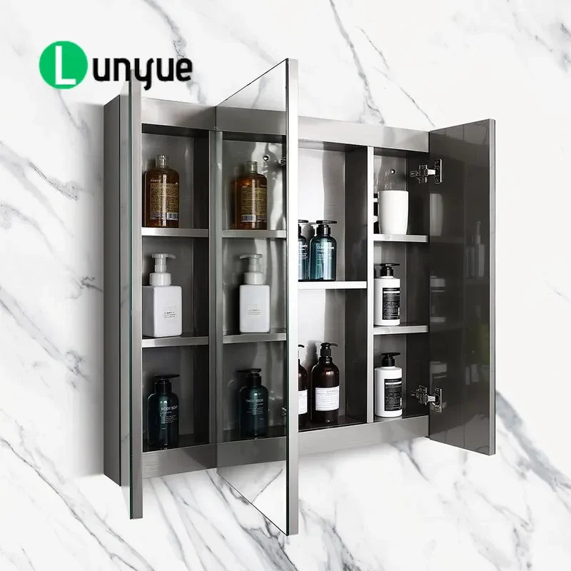 LED Smart Mirror Cabinet Wall Mounted Bathroom Storage with Light Modern Waterproof Vanity for Hotel Home Toilet Easy Install