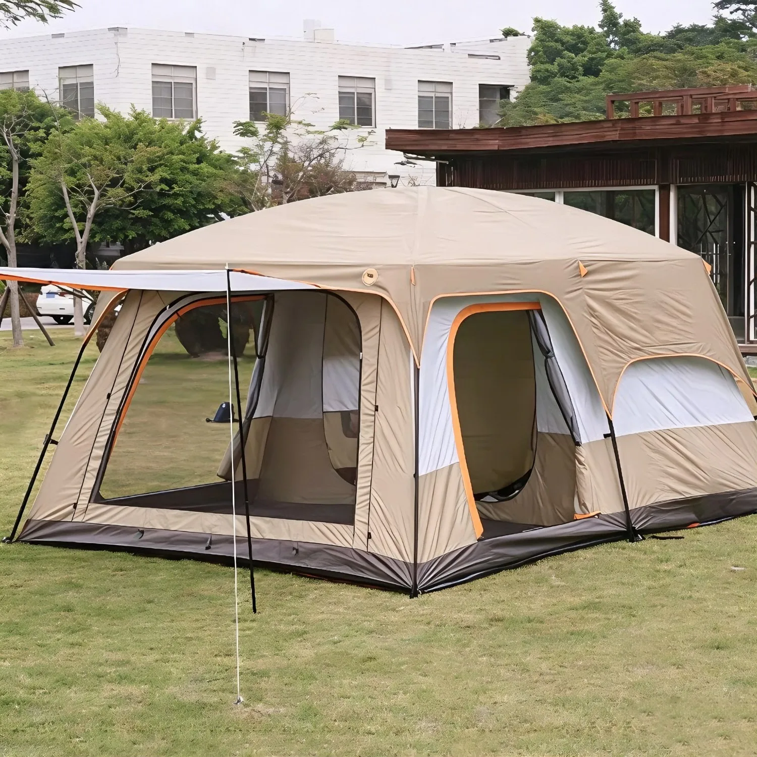 Tente de camping tunnel pour 2 à 4 personnes, tente de camping surdimensionnée à 2 pièces avec cabine de couchage, protection UV, imperméable, pliable, tente familiale