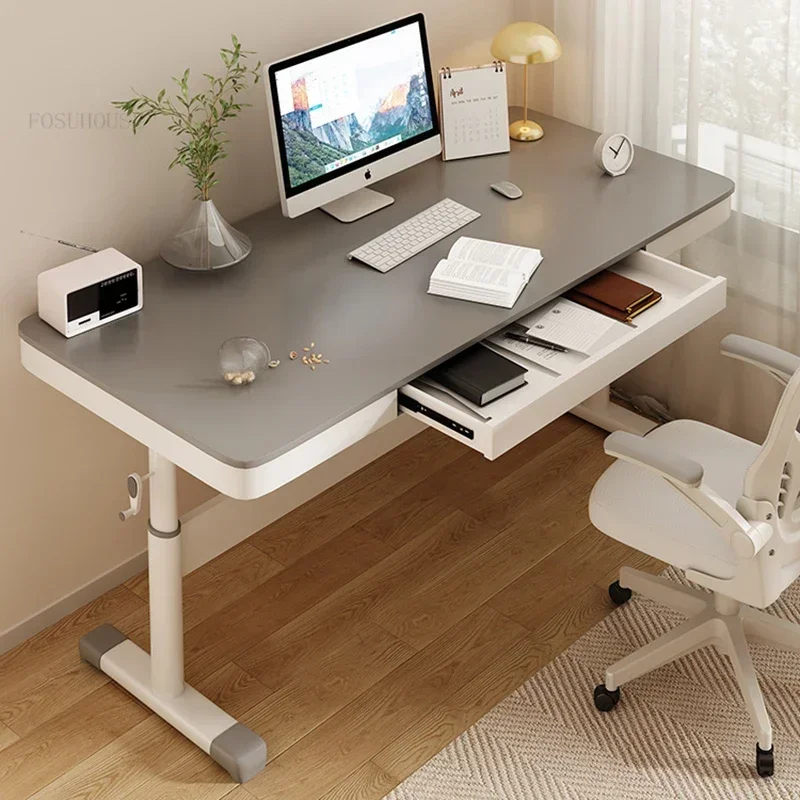 Simple Plastic Computer Desks for Living Room Liftable E-sports Office Desk Modern Light Luxury Household Reading Desk for Study