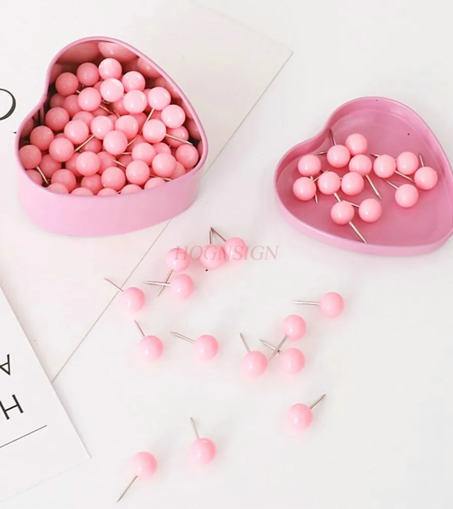 52pcs Pink push pin Paper Clip Kawaii Stationery Clear Binder Clips Photos Tickets Notes Letter Thumbtack set Stationery