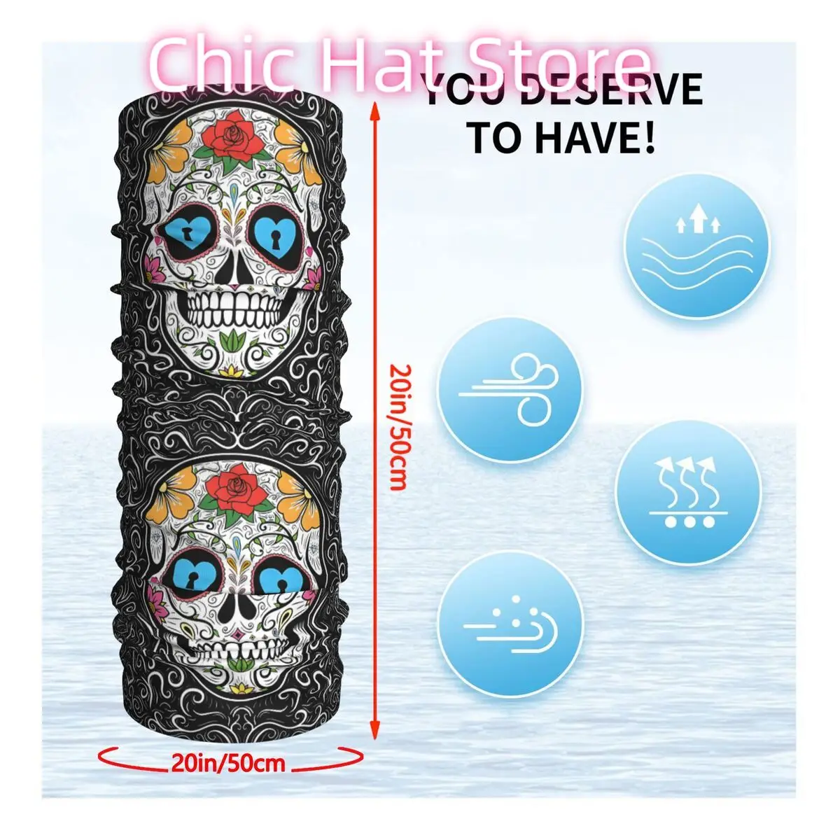 Mexican Skull Day Of The Dead Bandana Neck White Scarf Multi-use Headwear Fishing Unisex Adult Winter