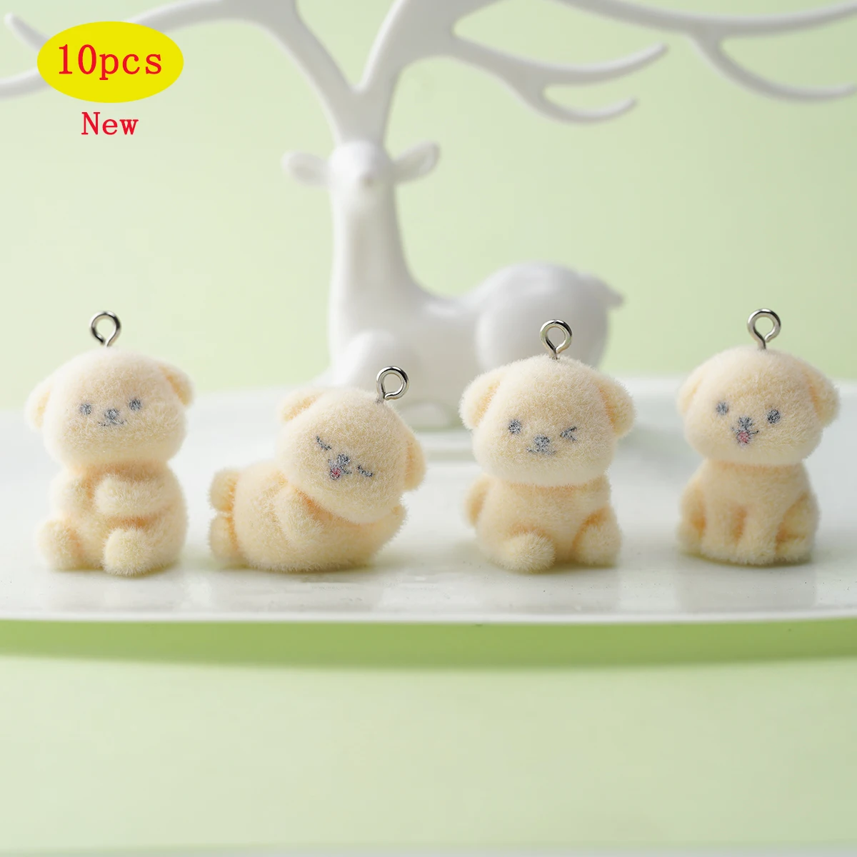 10pcs 3D Cute Flocking Puppy Resin Charms Mini Cartoon Animal Pendant For Earring Keychain DIY Crafts Jewelry Make fittings