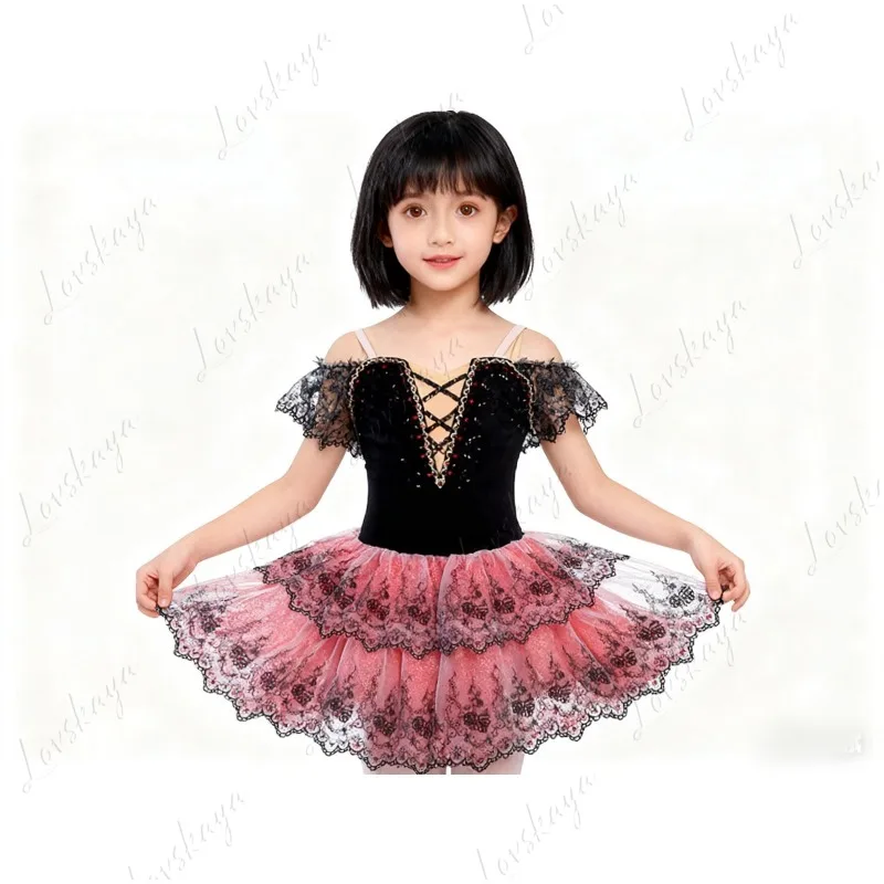 

Карменская балетная юбка, детский костюм для выступлений, черно-красная пышная шелковая юбка, балетный костюм для выступлений