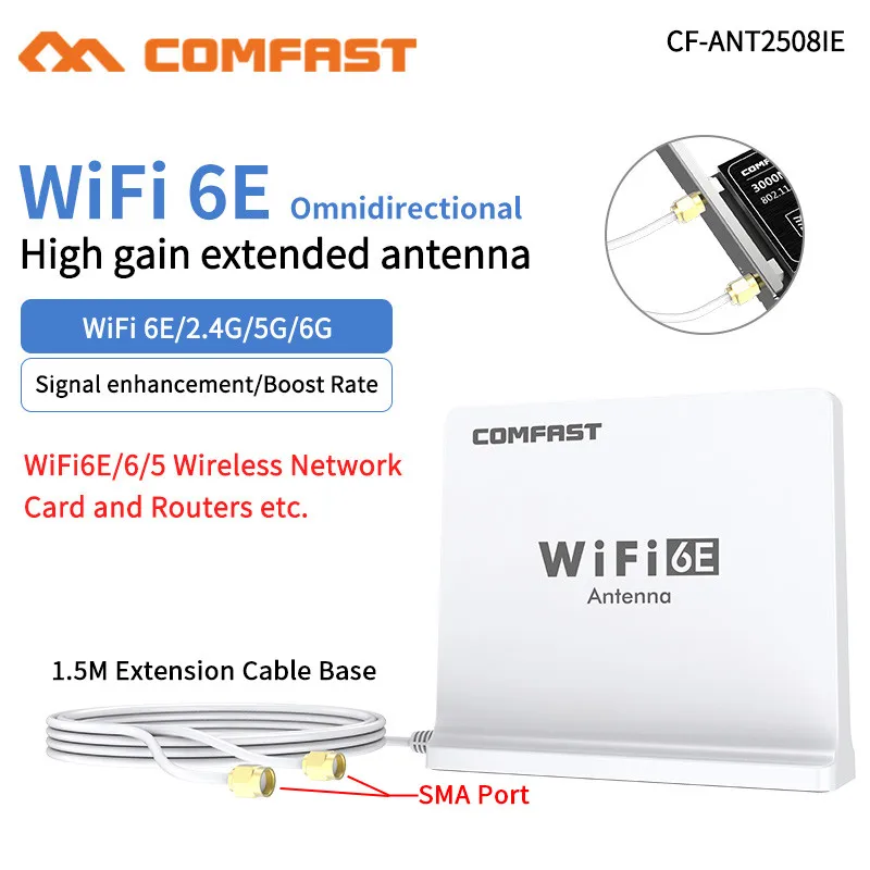 

Tri Band 2.4/5Ghz/6Ghz High Gain Omni Directional Extension Antenna for Intel AX210/200 NGW Wifi 6E /6/5 Adapter Wifi6 Router