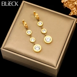 EILIECK 316L Stainless Steel Round White Zirconia Dangle Earrings For Women Fashion Ear Drop Waterproof Jewelry Holiday Gift