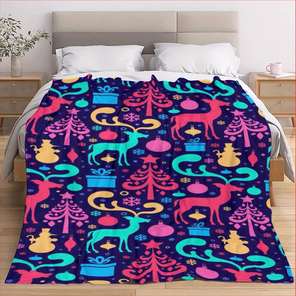 Festive Reindeer Snowflake Blanket Cozy Flannel Throw for Holiday Magic AllSeason Comfort Christmas Joy Gift
