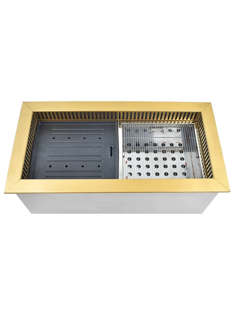 The product can be customized.Korean-style lower smoke charcoal oven rectangular barbecue oven commercial stainless