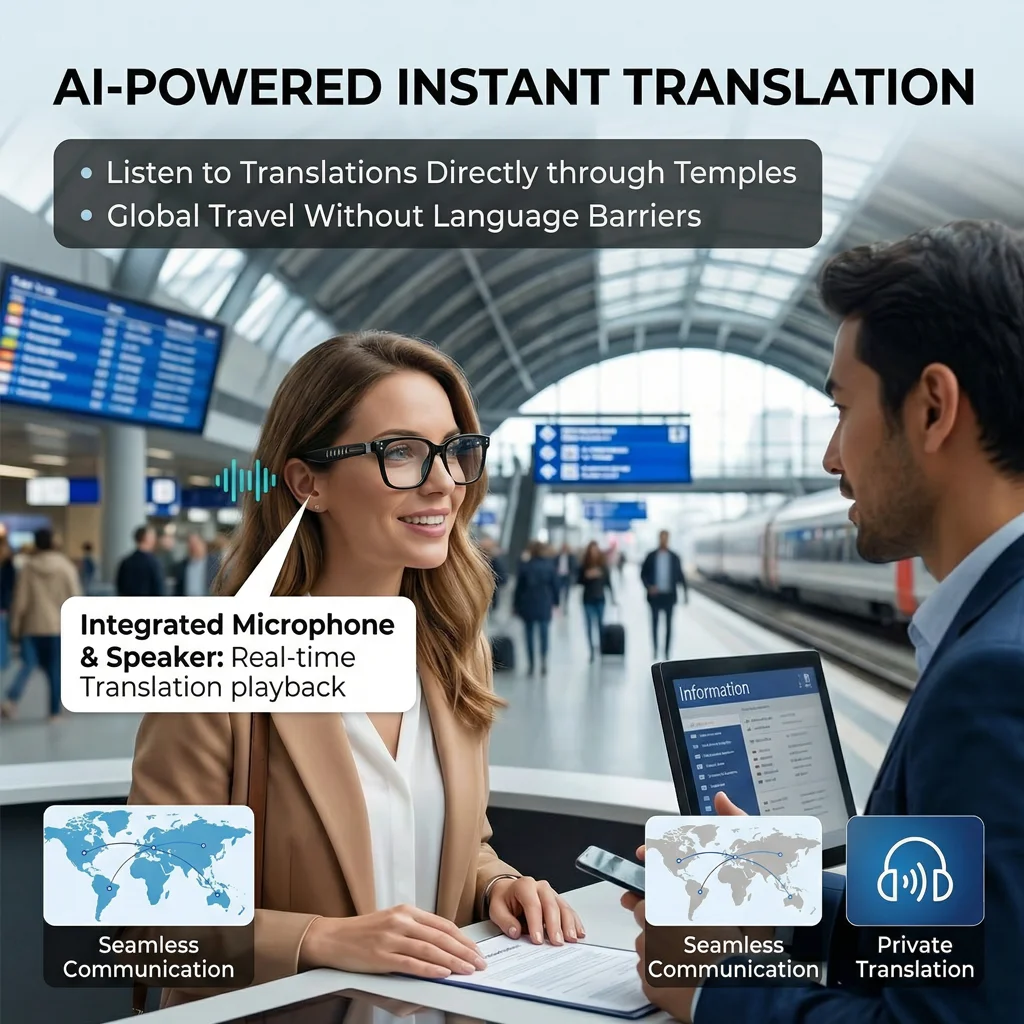 SENBONO 2026 AI Translation Smart Audio Glasses feor Men 100+ Languages Translator Bluetooth Call Music Play Sunglasses for Men image 5