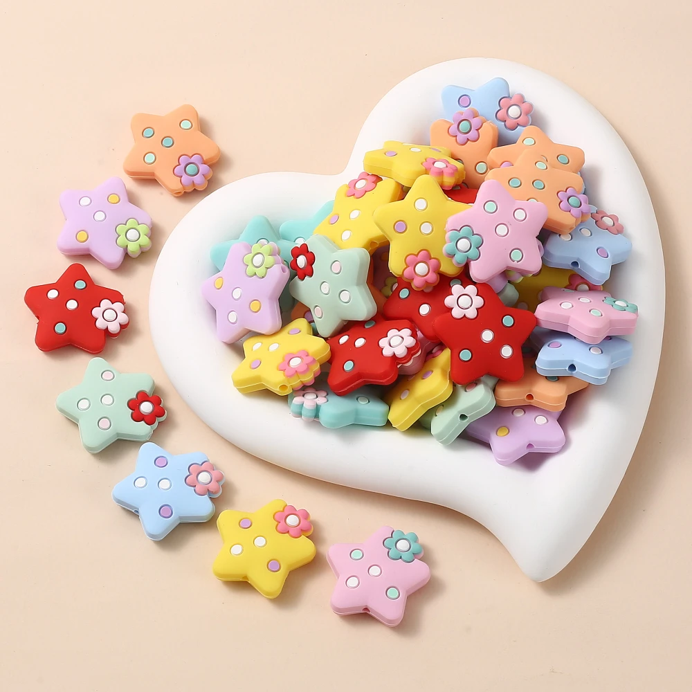 10Pc Food Grade Teether Beads 27x30mm Cartoon Pentagram Loose Silicone Beads For Jewelry Making DIY Baby Pacifier Chain Bracelet