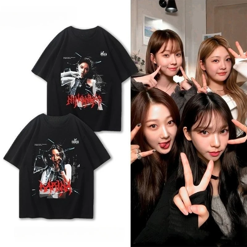 

Aespa Band Around The Same Short-sleeved T-shirt Men and Women Summer Pure Cotton Retro Street Casual Half Sleeve Trend