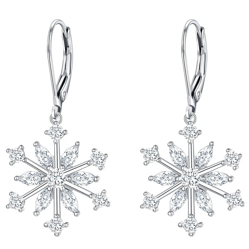 Huitan Luxus Kristall Schneeflocken Ohrhänger für Damen, besetzt mit Kubikzirkonia, elegante Weihnachtsohrringe, festlicher Partyschmuck.
