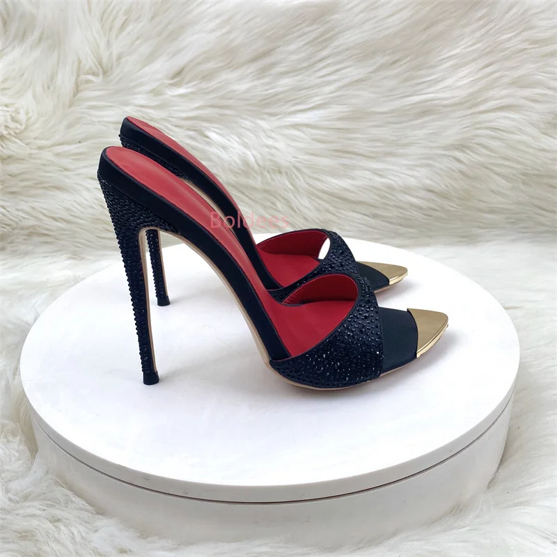 

Women Outdoor Open Toe Slippers Pointed Toe Stiletto Heels Rhinestone Handmade Women Shoes Sandals Plus Size