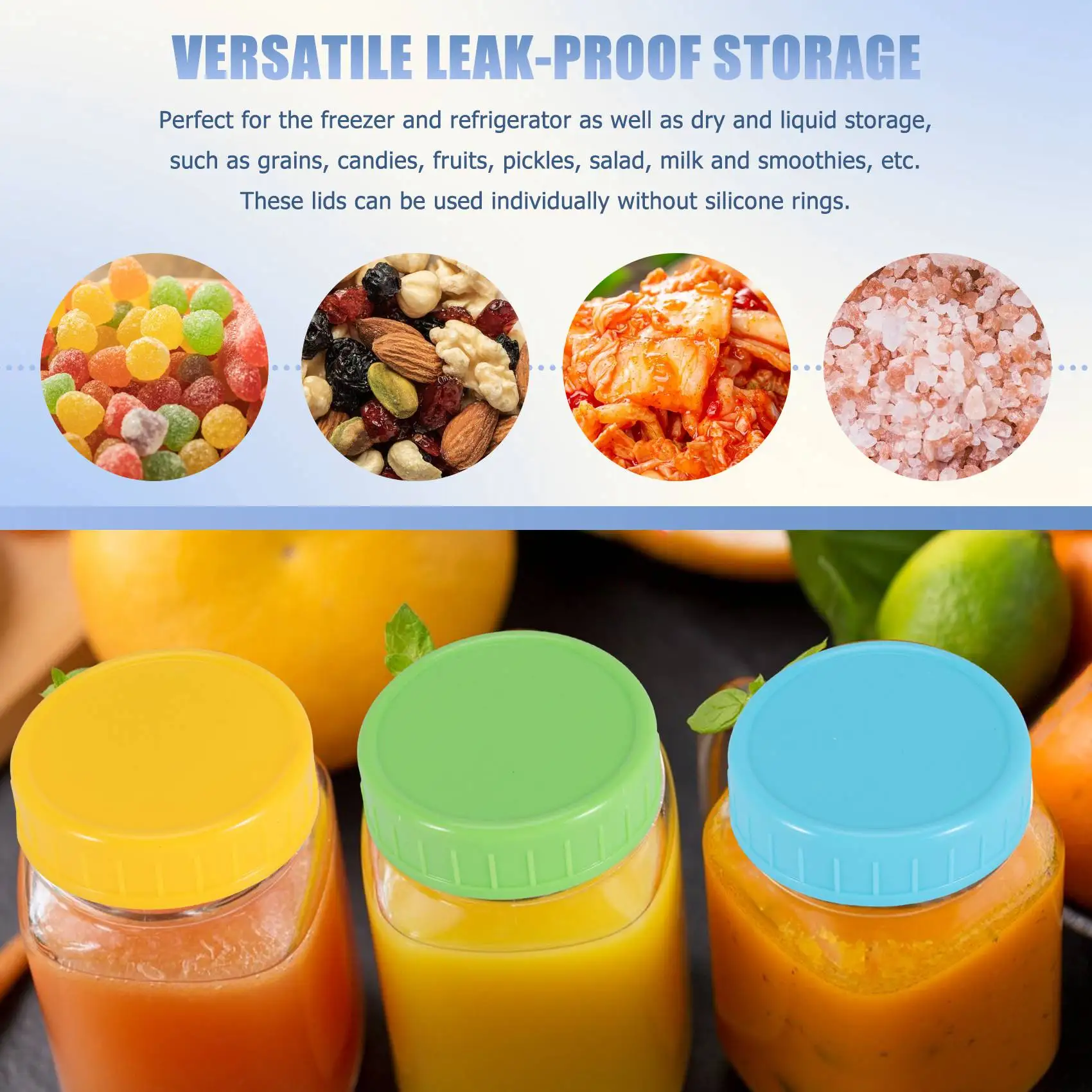 FAST-18Pcs Plastic Regular Mouth Jar Lids For Ball, Kerr And More With Rings - Colored Plastic Storage Cap