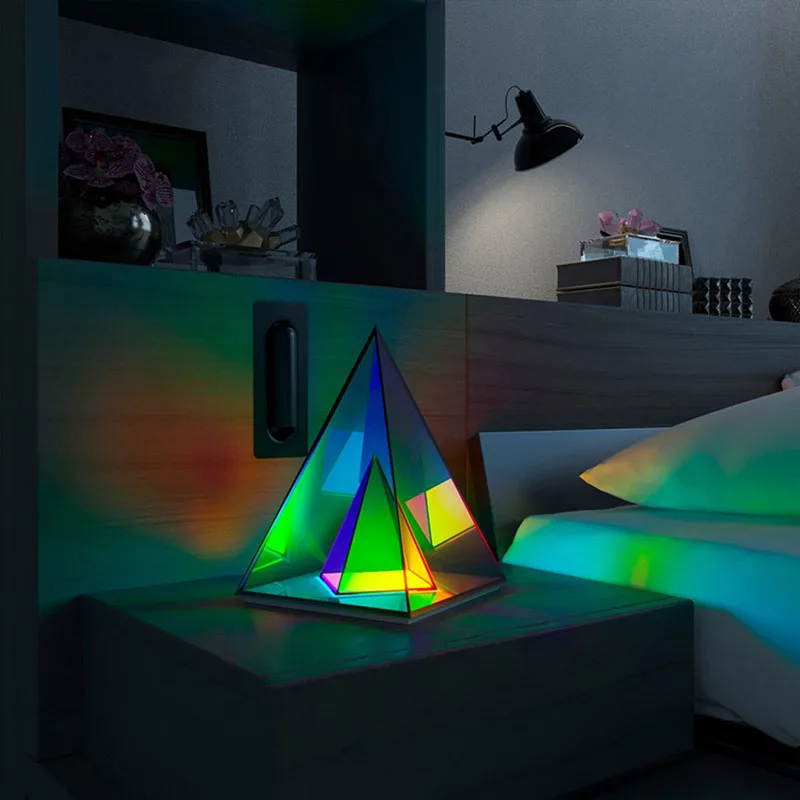LED 3D Pyramid Cube Night Light USB Color Dimming Ambient Light Living Room Bedroom Bedside Decorative Table Lamp Birthday GifT