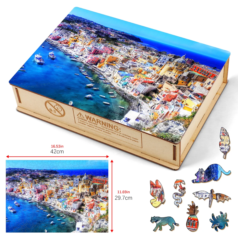 Procida Island Wooden Jigsaw Puzzle para crianças, Jogos Montessori, Caixas Secretas, Brinquedos Cenário para Crianças, Atacado