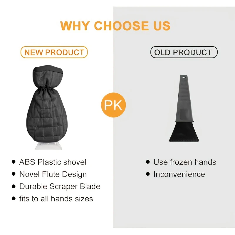 

1set Car Windshield Ice Scraper With Warm Gloves Winter Snow Shovel Brush Snow Removal Scraper Scratch-Free Car Cleaning Tool