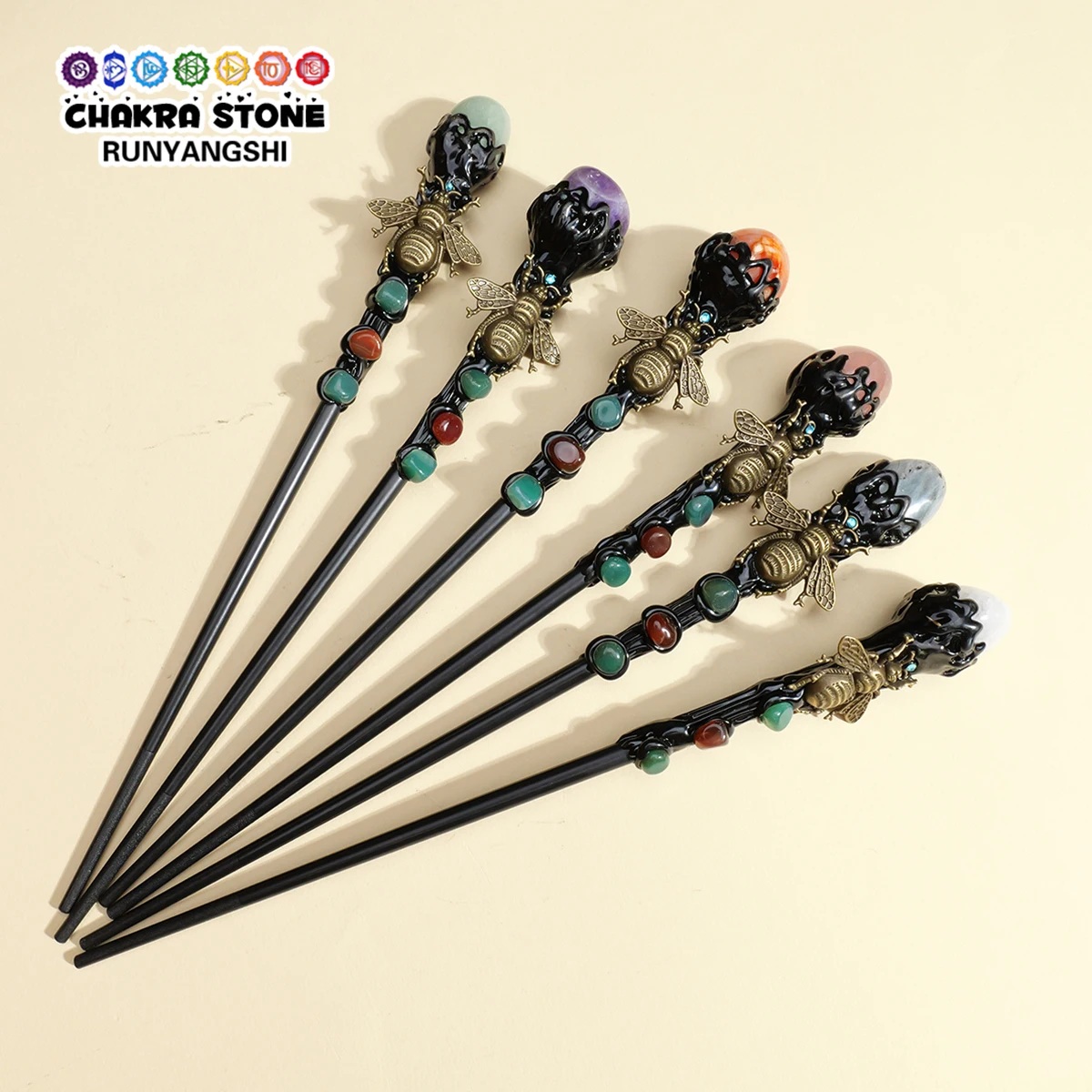 1PC Natural Crystal Tumbled stone Honey accessories Scepter Wand Prop Wood Stick Hallowmas Gift DIY Household Supplies