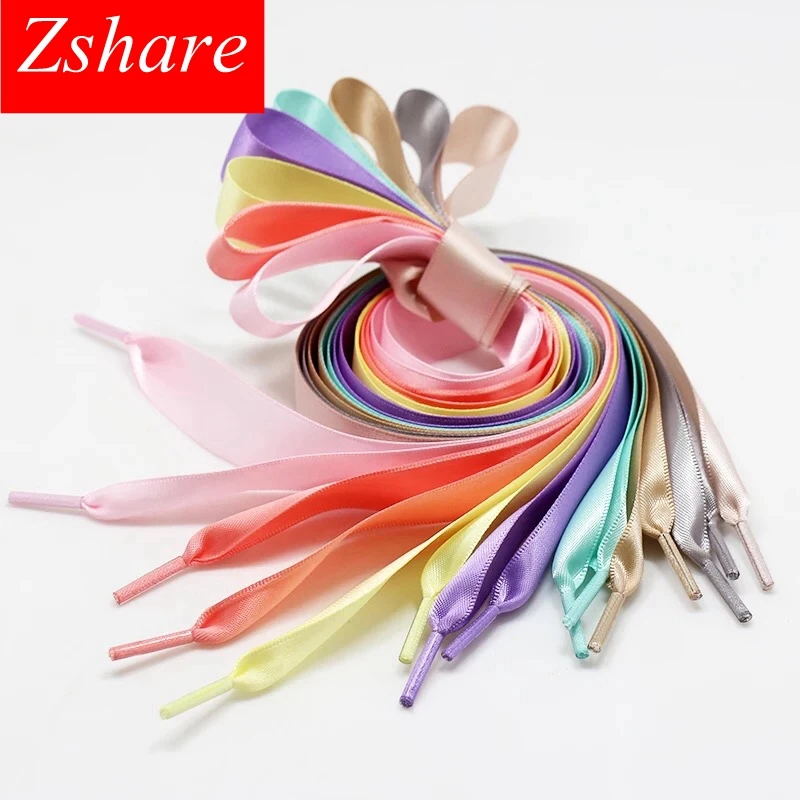 1Pair Satin Silk Ribbon Shoelaces off White Sneaker shoes lace  Canvas shoe laces 2cm Width 80cm/100cm/120cm Length 20colors