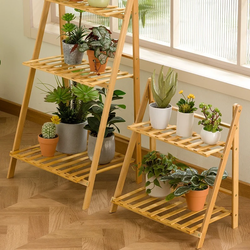 

Balcony flower stand Indoor solid wood decorative flower pot stand Floor-to-ceiling trapezoidal shelf