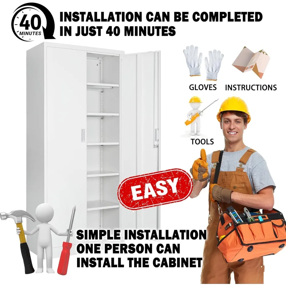 71 خزانة تخزين معدنية مع أبواب قفل وأرفف قابلة للتعديل للمرآب والأدوات