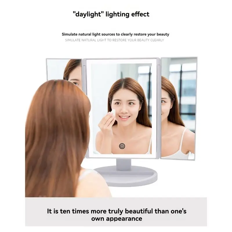 AC88-Dual Power Supply Makeup Mirror Vanity With Built-In Lights, 2X 3X 10X Magnification, Touch Control, Trifold Design B