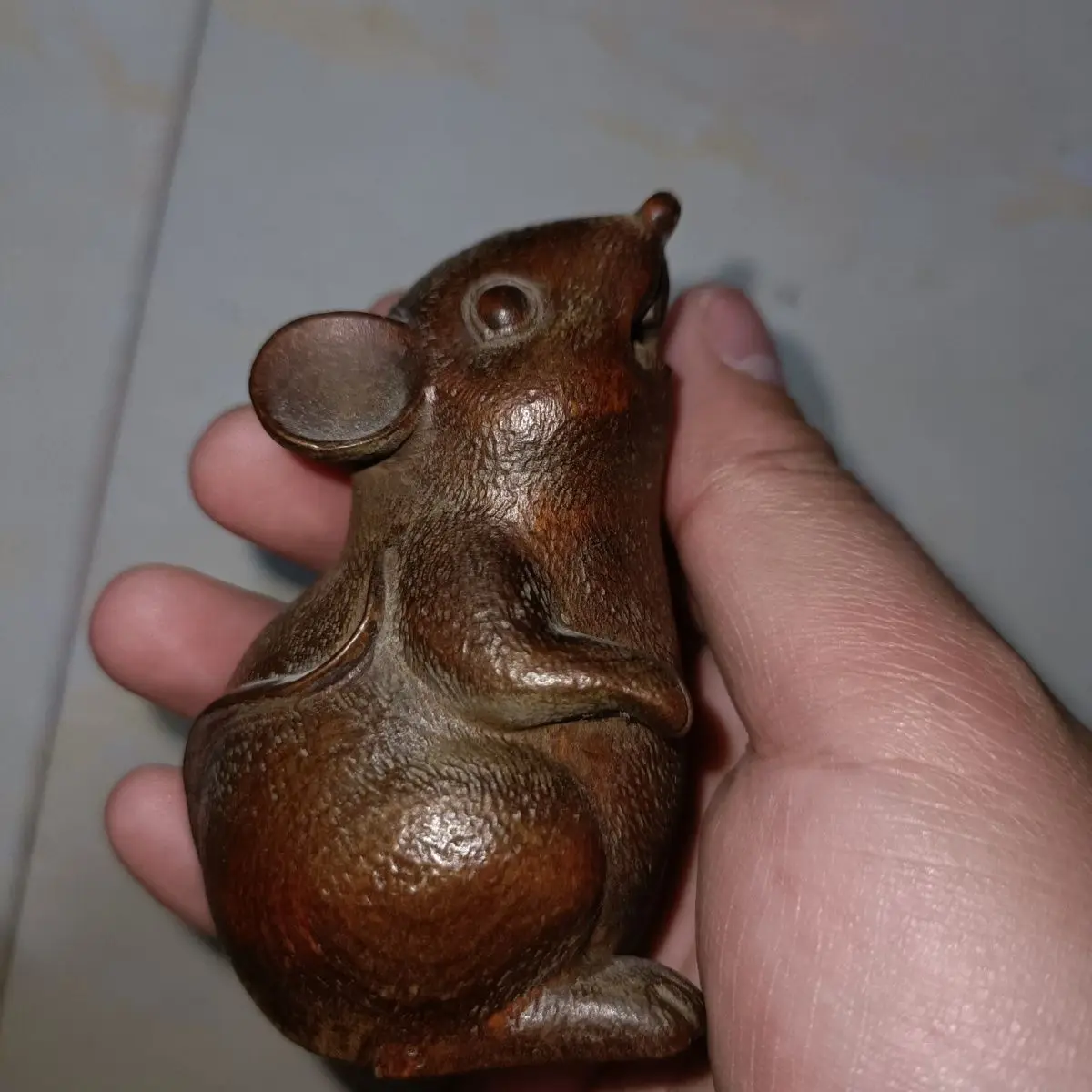 Hand Carved Wood Cute mouse zodiac rat Statue Figurine Desktop Ornaments Home Decoration
