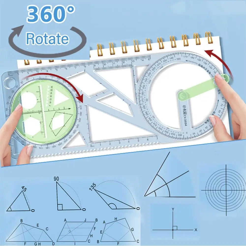 1PC Rotary Multi-function Geometric Drawing Ruler Protractor Learning Measuring Tool Creative Stationery School Office Supplies